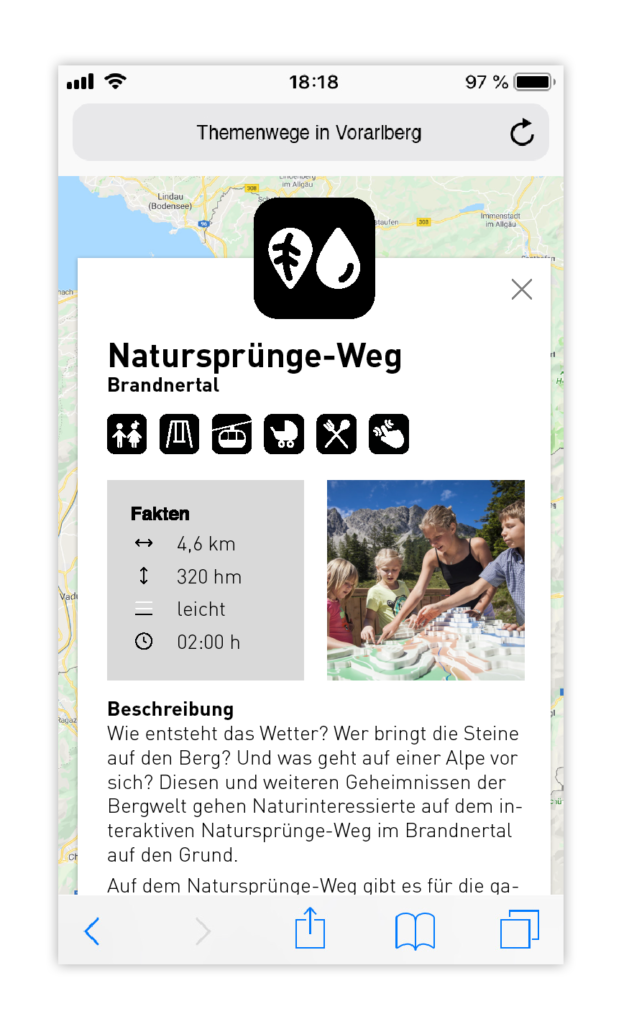 Detailansicht Mobil vom Zeichensystem für Lehrpfade in Vorarlberg
