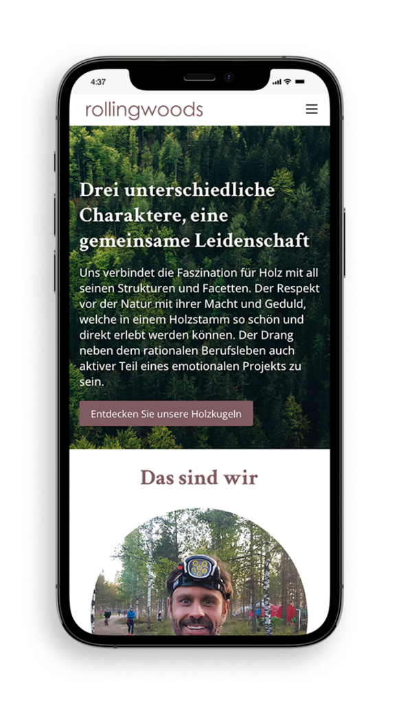 Screenansicht Mobil von rollingwoods.ch