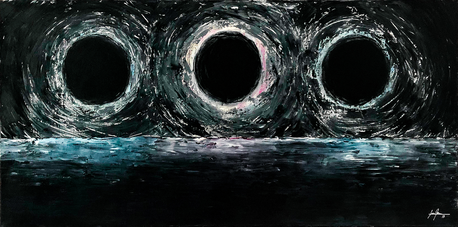 Ölbild gemalt mit drei schwarzen Sonnen